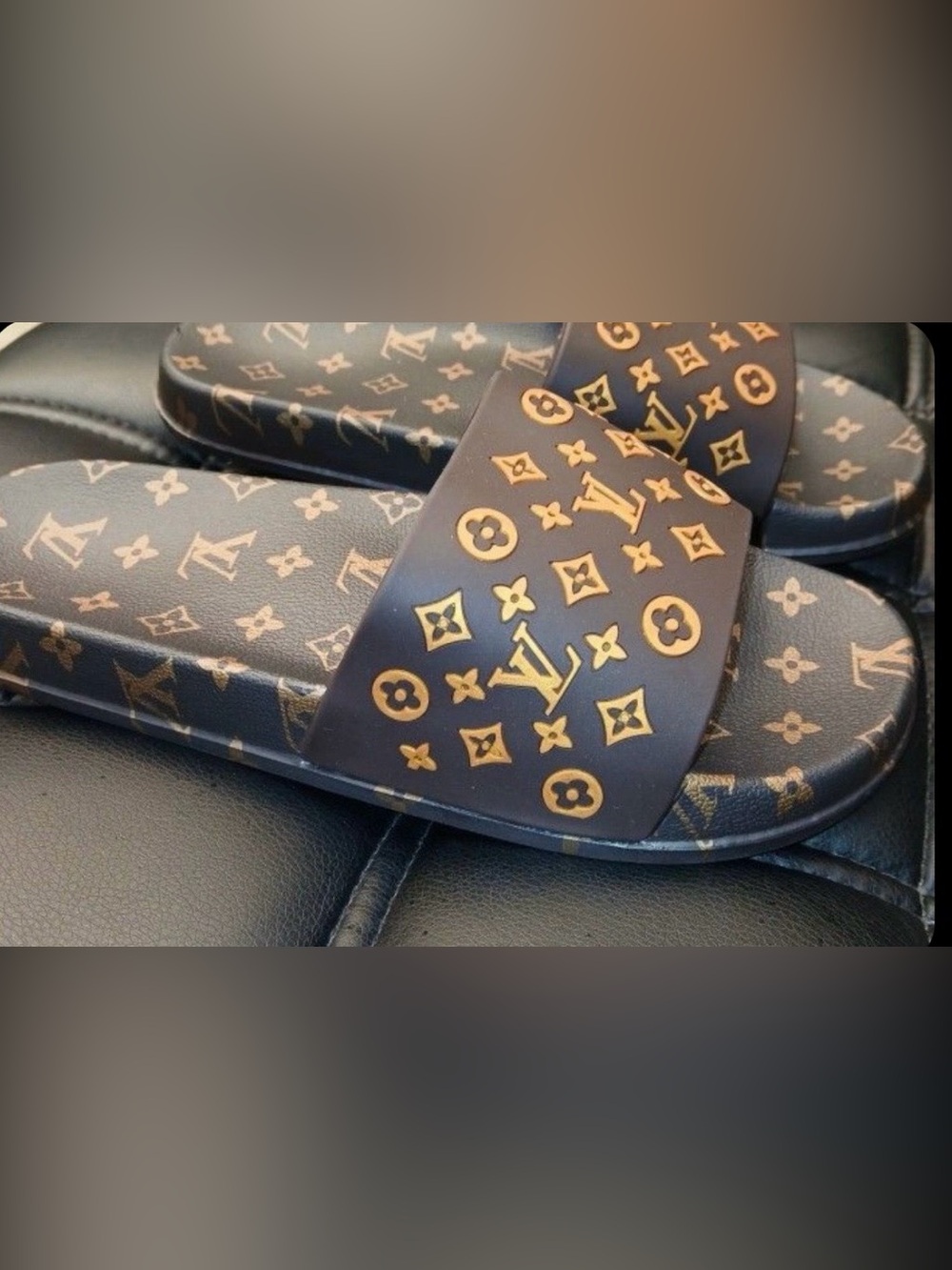 New Patterned Luxury LV Open Toed Slides Shoes Size 8